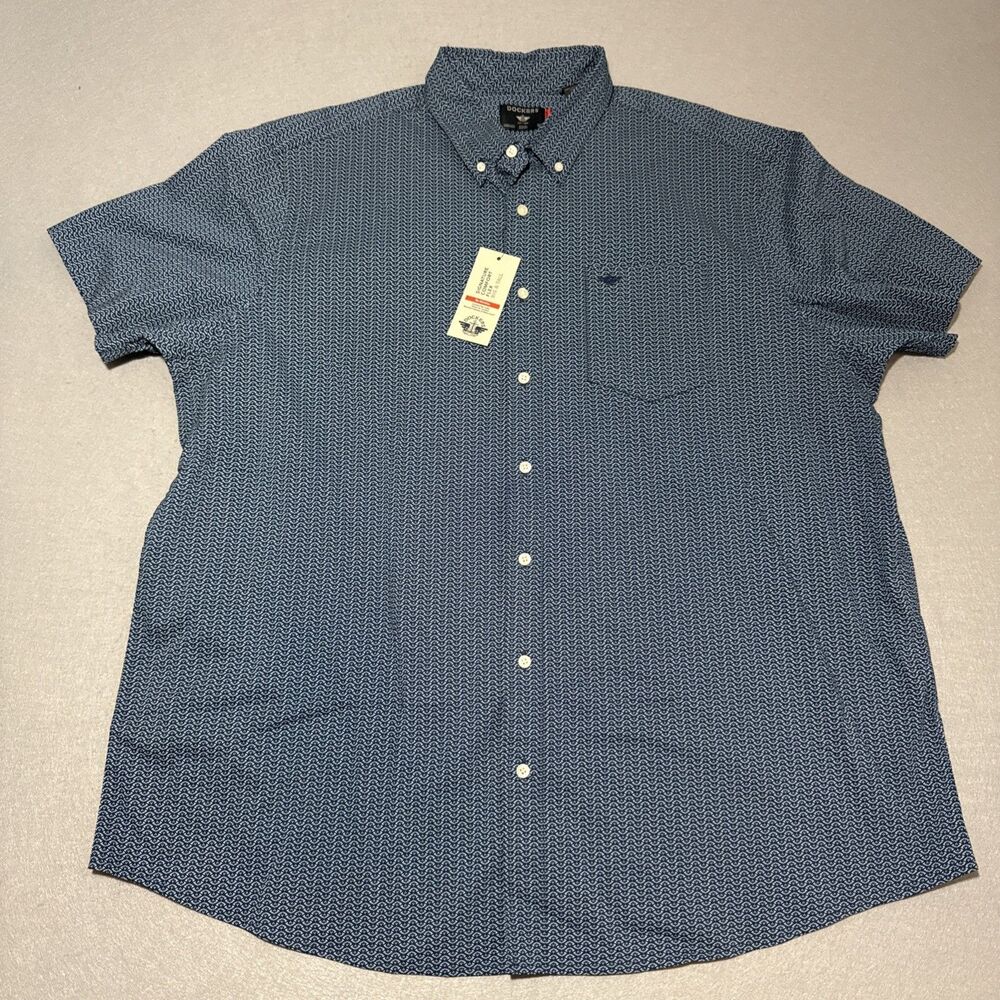 Dockers Signature Comfort Flex Big & Tall Blue Short Sleeve Button Up Shirt 2XLT